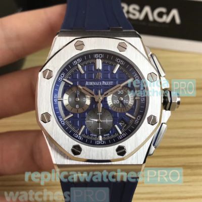 Audemars Piguet Royal Oak Offshore Replica Watch Silver Bezel Blue Rubber Strap